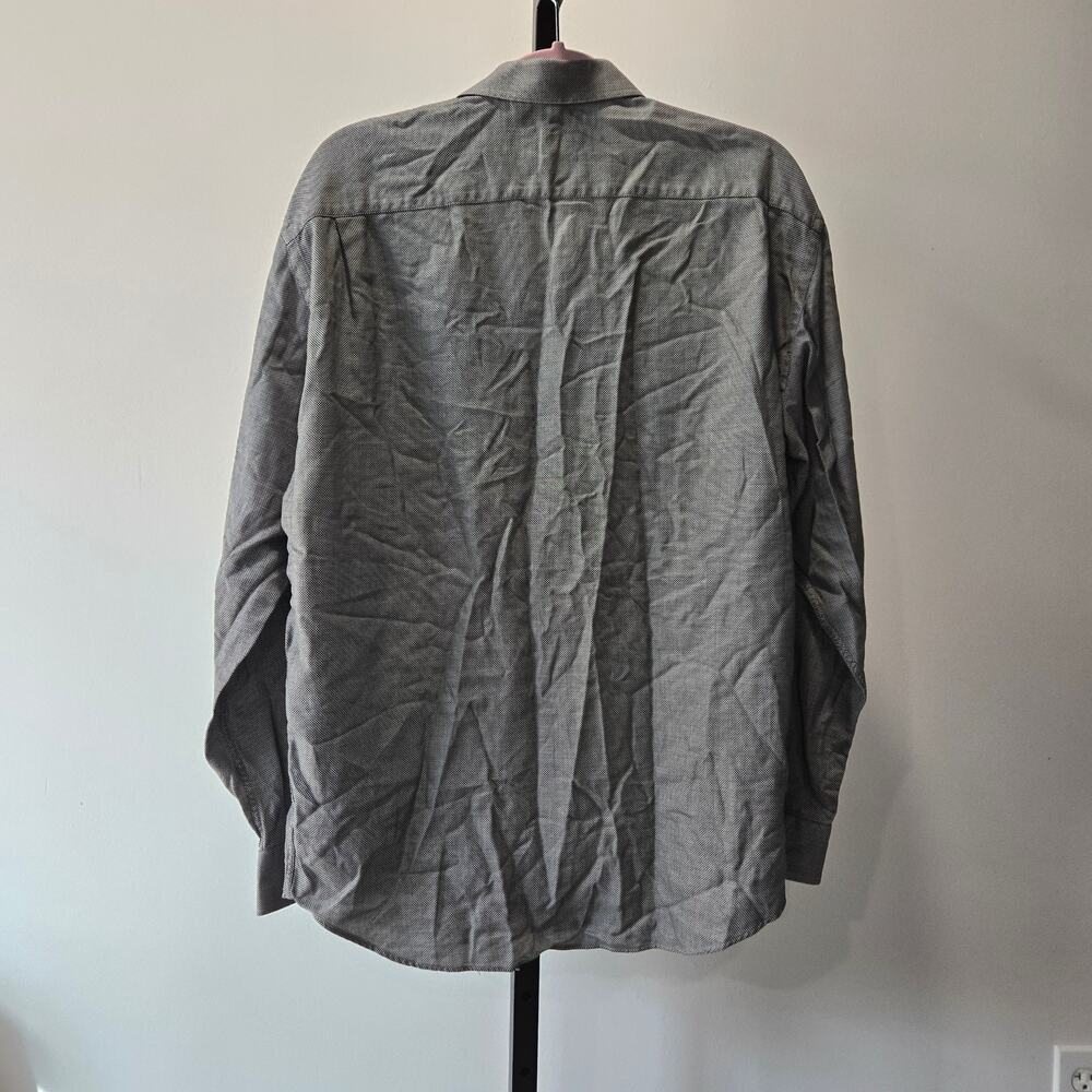 Men's Canali Long Sleeve Button Down Dress Shirt Textured Cotton Gray White 16‎ - Picture 4 of 8